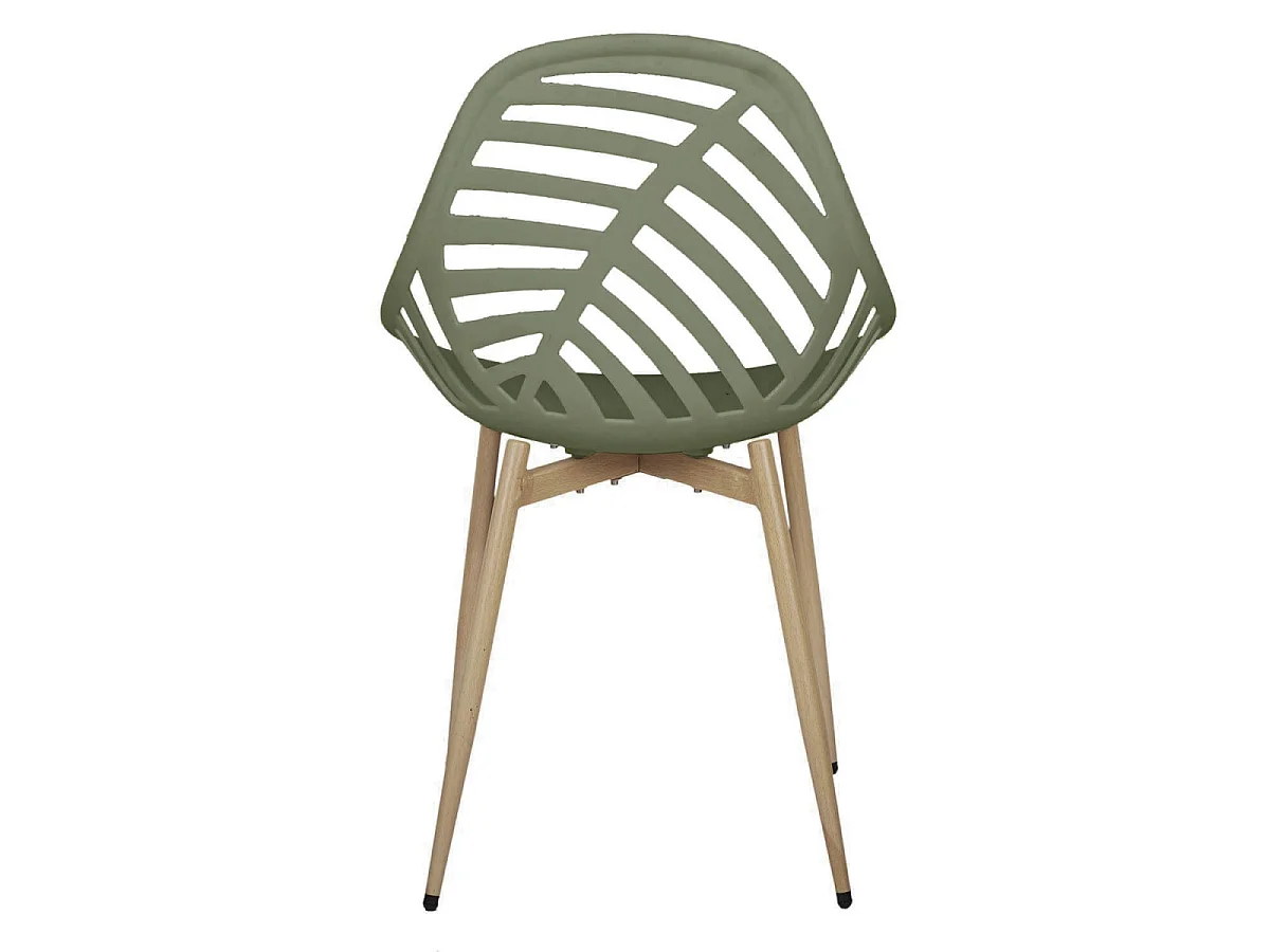 SAORI - Lot de 4 Chaises de Jardin Coque Plastique Ajourée Vert Olive Pieds Métal