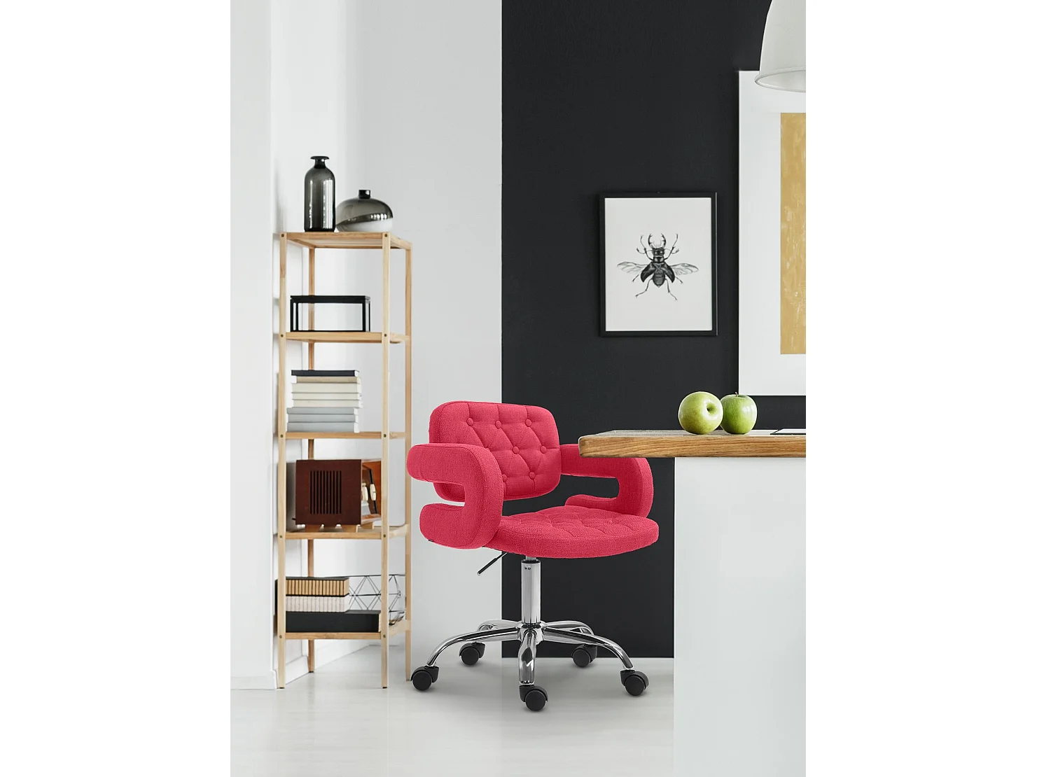 Chaise de bureau - Tissu & Métal chromé - Rouge - Dublin