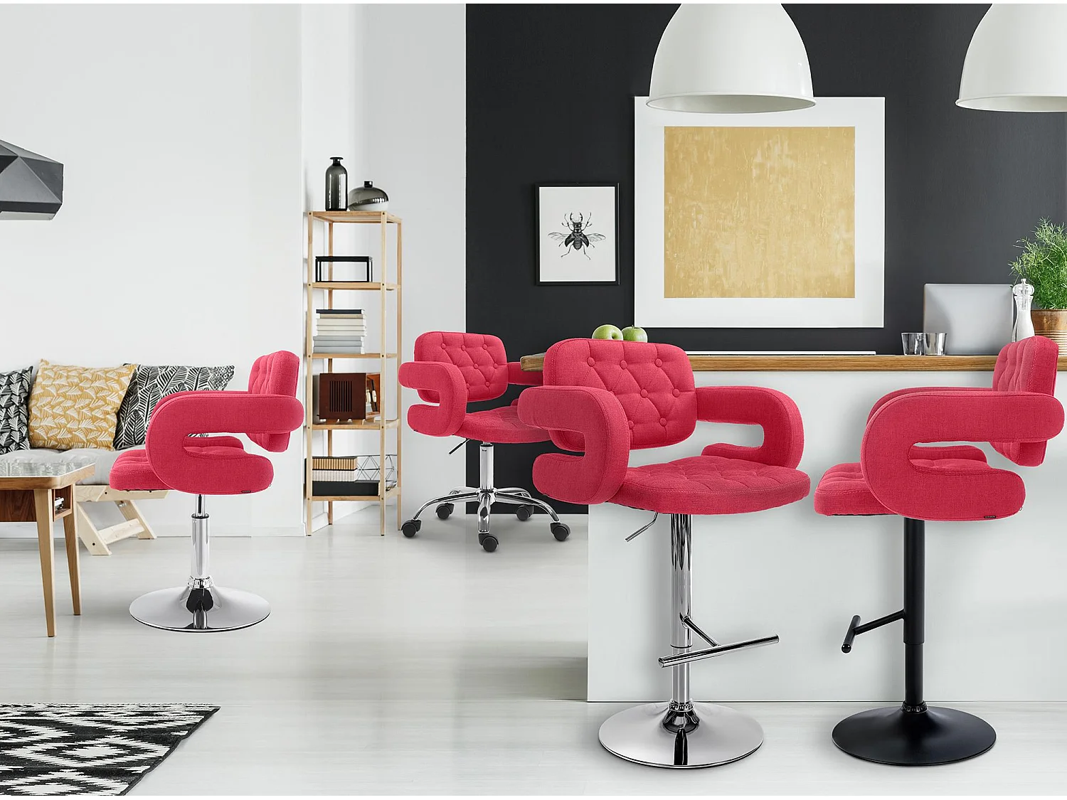 Chaise de bureau - Tissu & Métal chromé - Rouge - Dublin