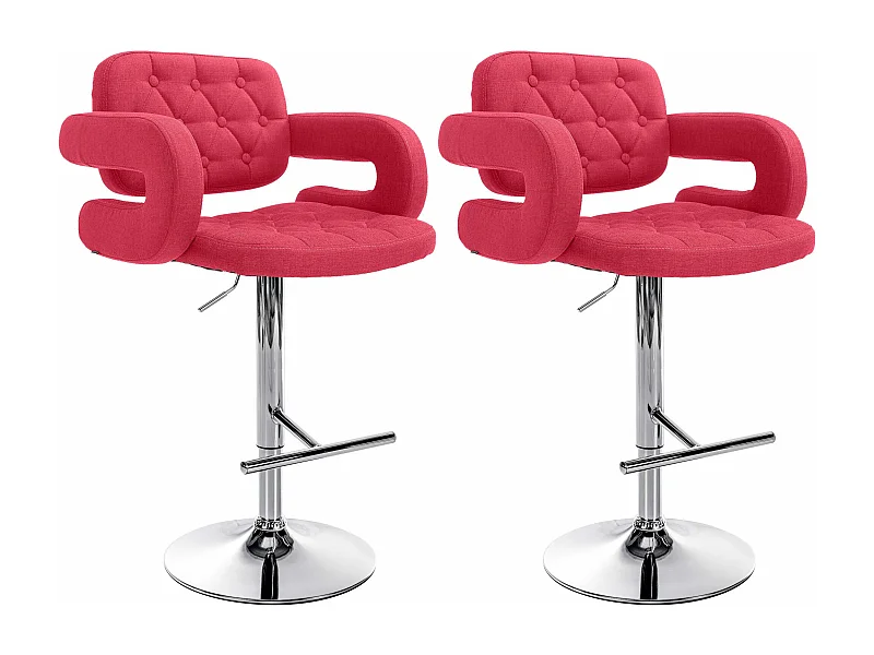 Lot de 2  Tabouret de bar - Tissu & Métal chromé - Rouge - Dublin