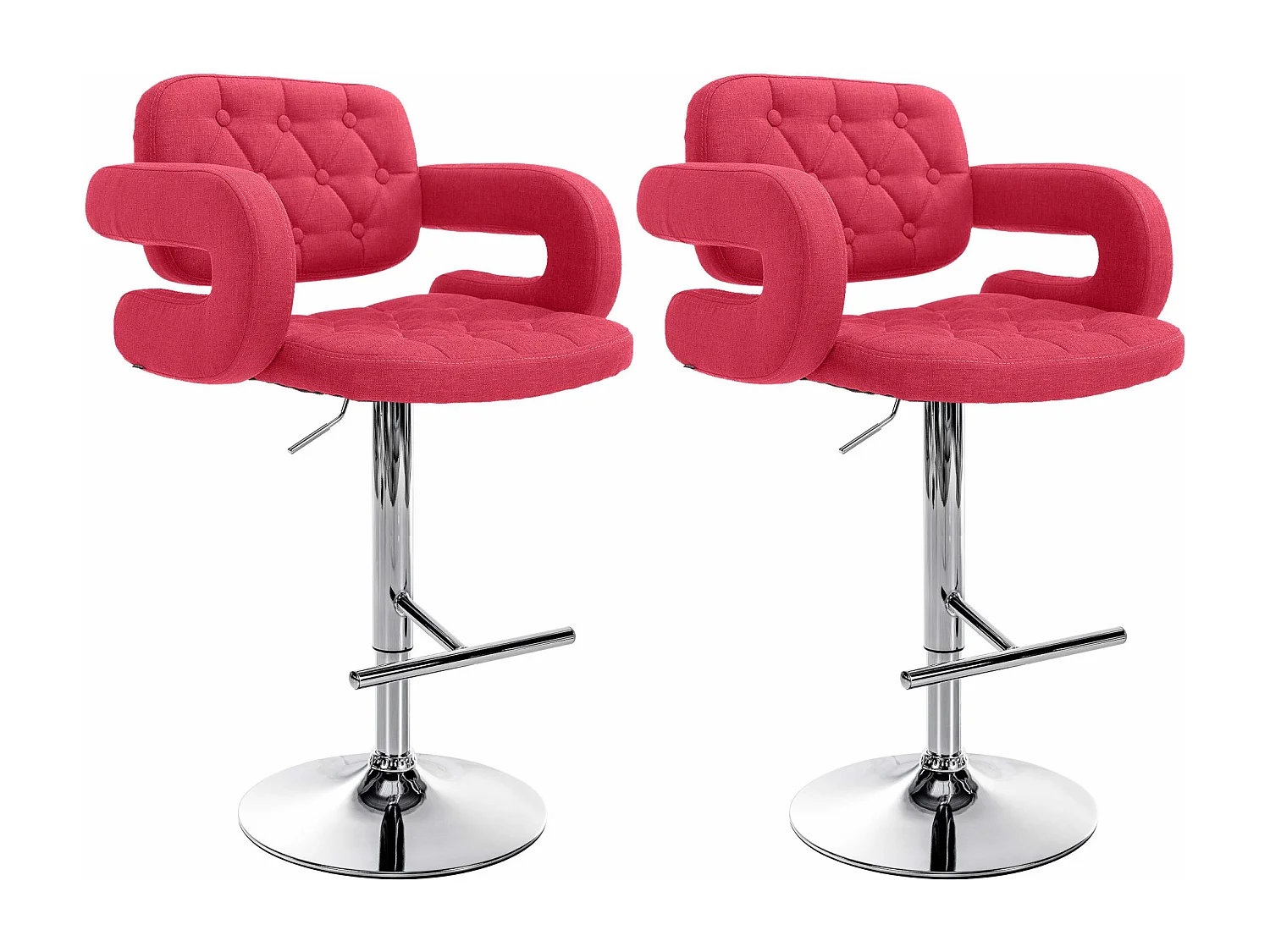 Lot de 2  Tabouret de bar - Tissu & Métal chromé - Rouge - Dublin