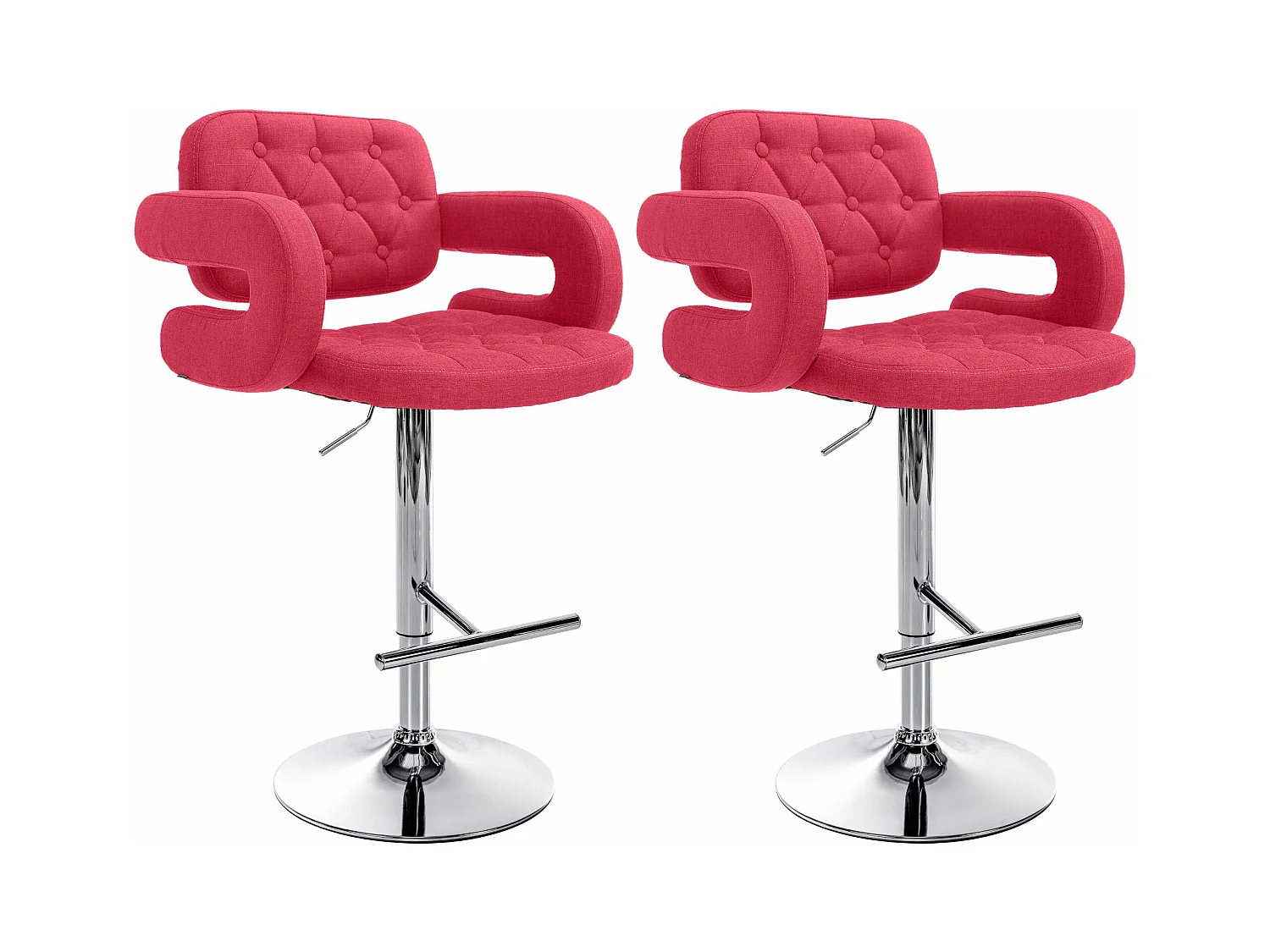 Lot de 2  Tabouret de bar - Tissu & Métal chromé - Rouge - Dublin