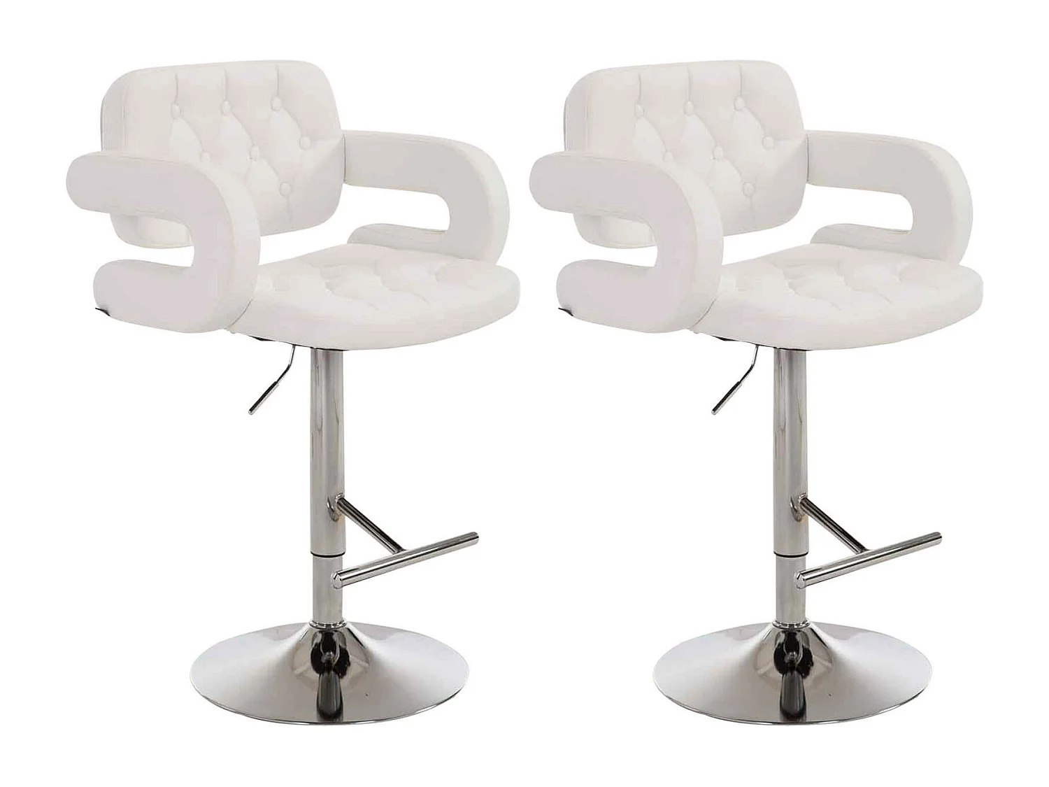 Lot de 2  Tabouret de bar - Similicuir & Métal chromé - Blanc - Dublin