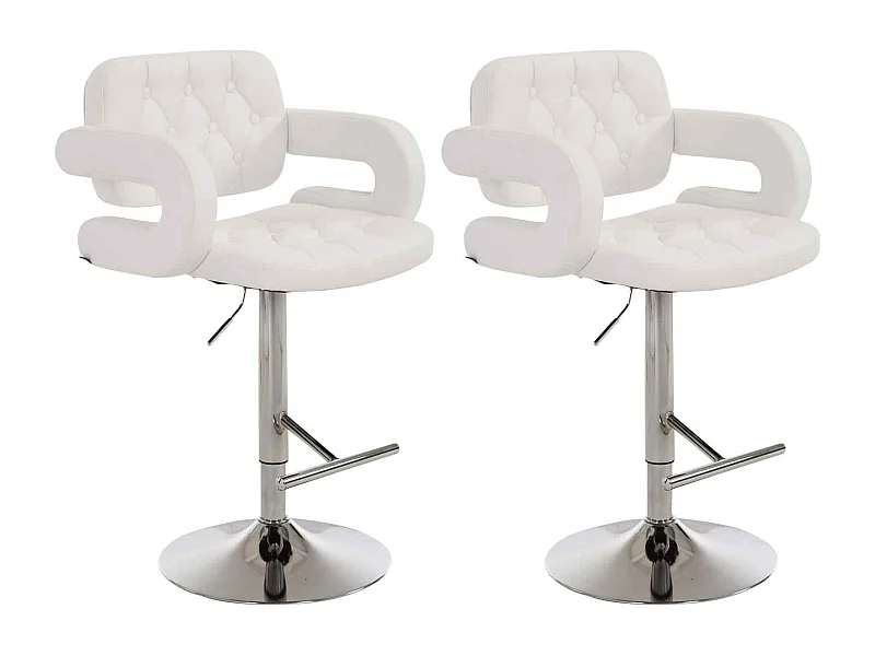Lot de 2  Tabouret de bar - Similicuir & Métal chromé - Blanc - Dublin