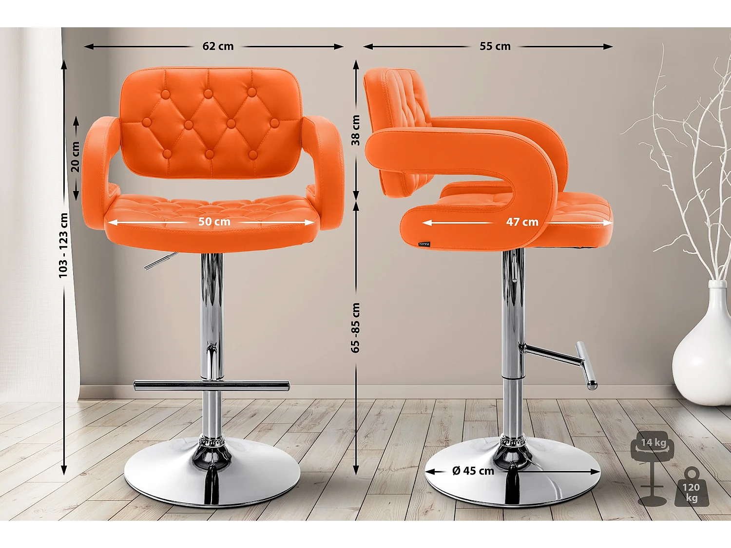 Tabouret de bar - Similicuir & Métal - Orange - Dublin