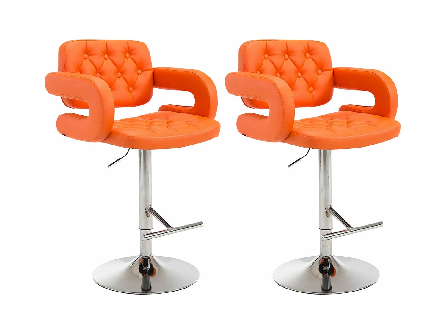 Lot de 2  Tabouret de bar - Similicuir & Chrome - Orange - Dublin
