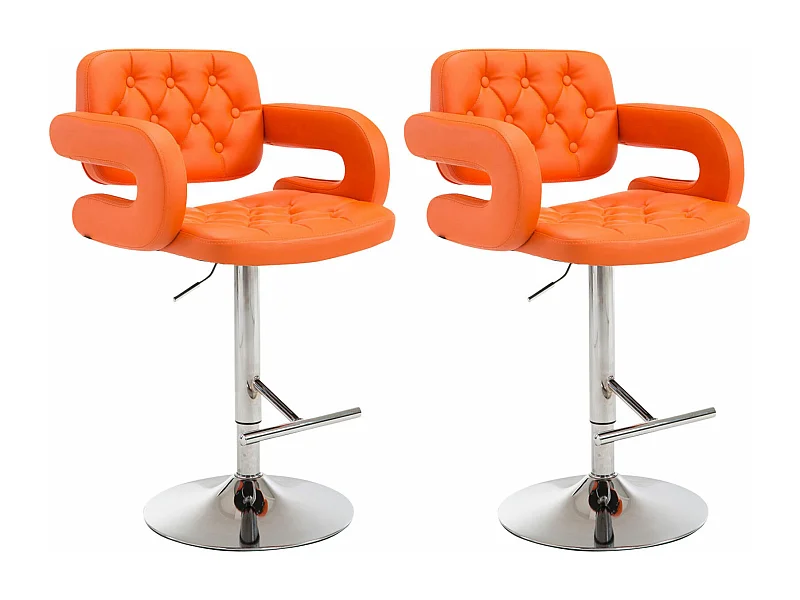 Lot de 2  Tabouret de bar - Similicuir & Chrome - Orange - Dublin
