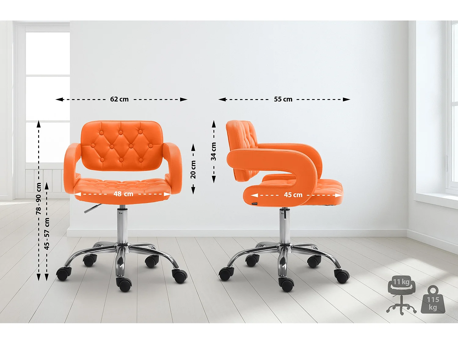 Chaise de bureau - Similicuir & Métal chromé - Orange - Dublin