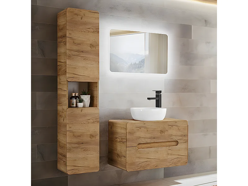 Conjunto de muebles con lavabo individual 80 cm y columna Arun Madera