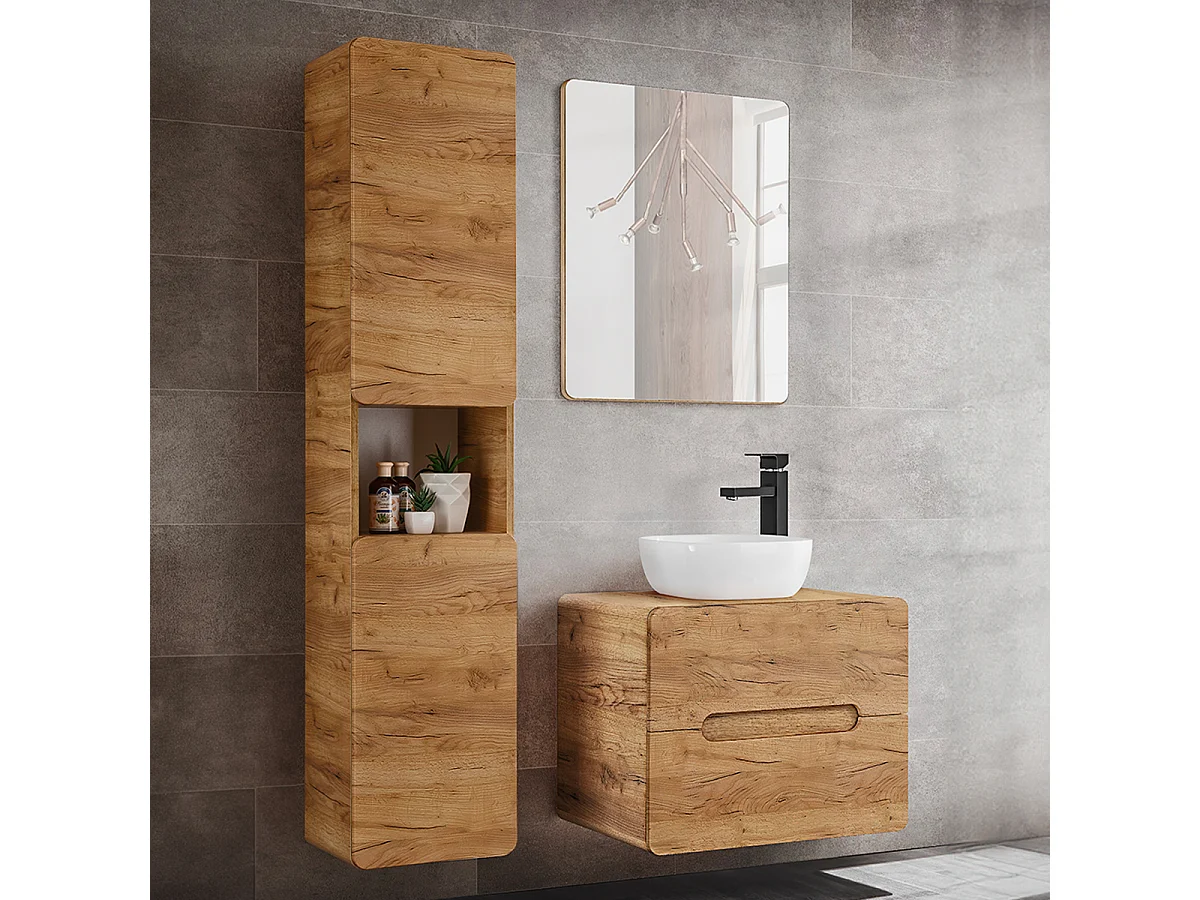Conjunto de muebles con lavabo individual 60 cm y columna Arun Madera