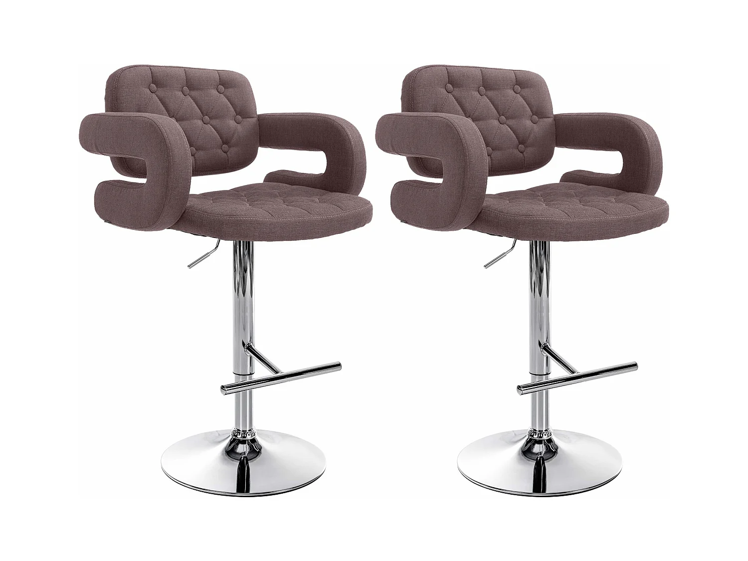 Lot de 2  Tabouret de bar - Tissu & Métal chromé - Marron - Dublin
