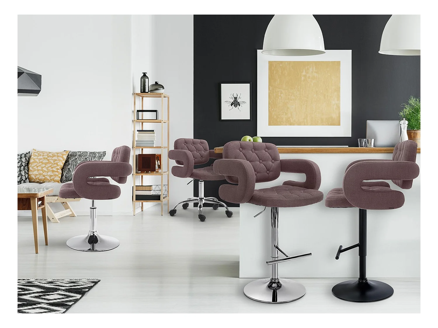 Lot de 2  Tabouret de bar - Tissu & Métal chromé - Marron - Dublin