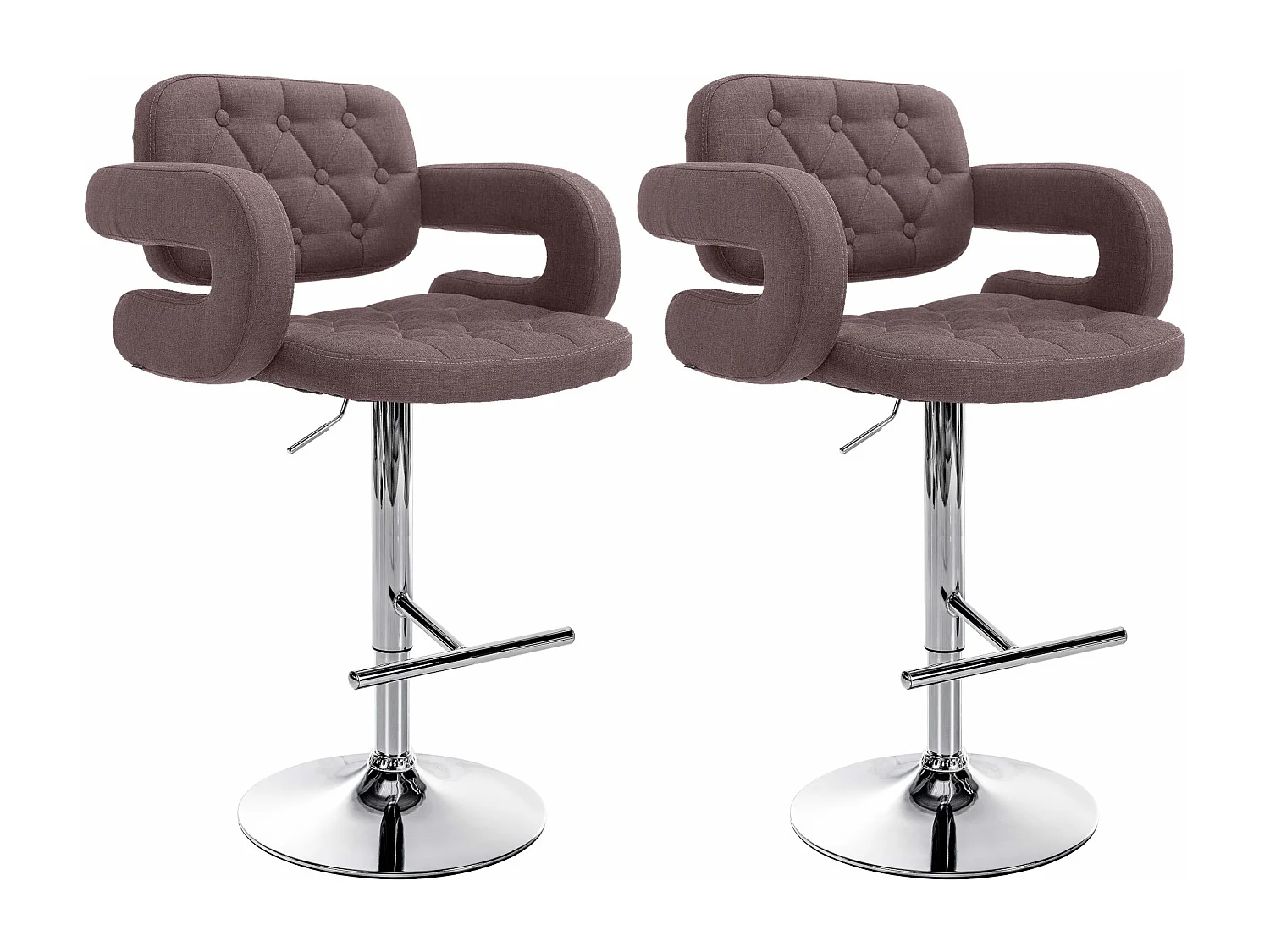 Lot de 2  Tabouret de bar - Tissu & Métal chromé - Marron - Dublin