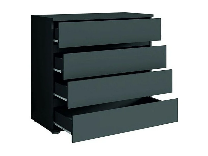 Schlafzimmer-Set NOFI - Bett 160x200 cm mit Lattenrost, 2 Schubladen, Nachttische, Kleiderschrank und Kommode - graphitgrau