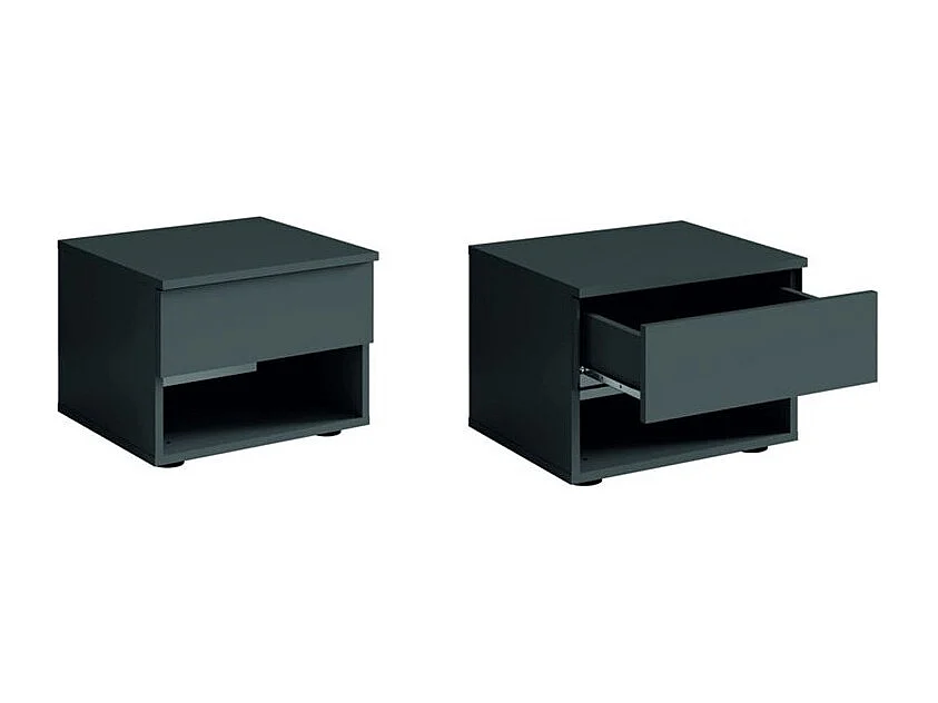 Schlafzimmer-Set NOFI - Bett 160x200 cm mit Lattenrost, 2 Schubladen, Nachttische, Kleiderschrank und Kommode - graphitgrau