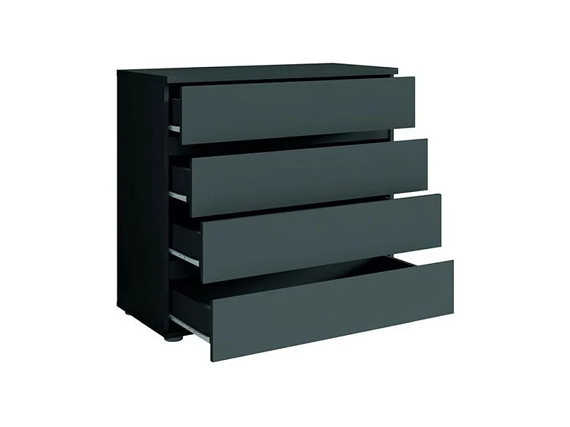 Slaapkamerset NOFI - Bed 160x200 cm met lattenbodem, 2 lades, nachtkastjes, kledingkast en dressoir - grafietgrijs