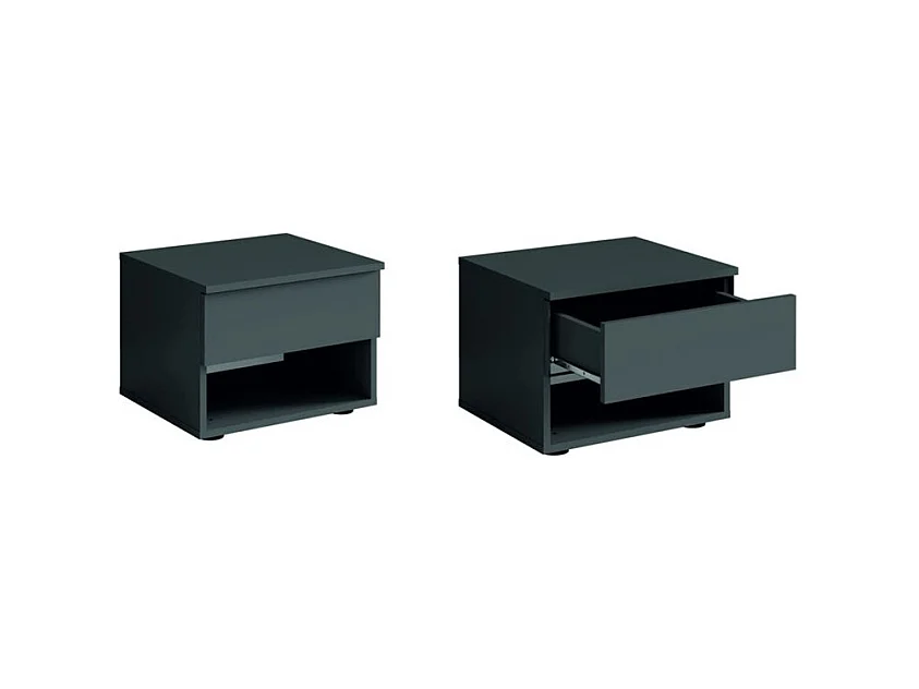 Slaapkamerset NOFI - Bed 160x200 cm met lattenbodem, 2 lades, nachtkastjes, kledingkast en dressoir - grafietgrijs