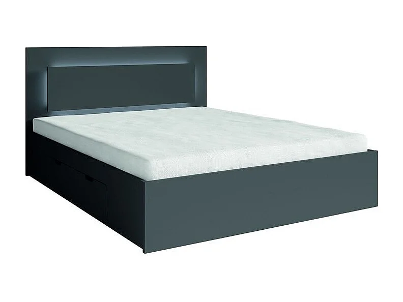 Slaapkamerset NOFI - Bed 160x200 cm met lattenbodem, 2 lades, nachtkastjes, kledingkast en dressoir - grafietgrijs