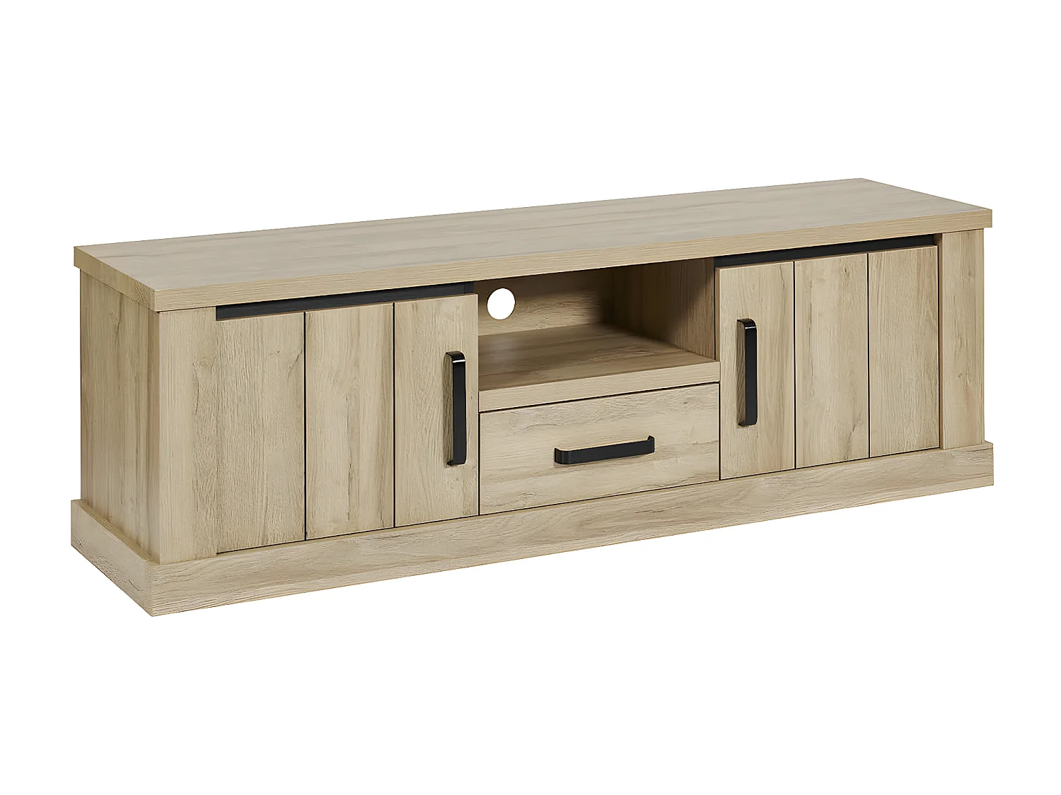 LORENZO - Ensemble Salon Meuble TV et Bibliothèque Aspect Bois Chêne Clair