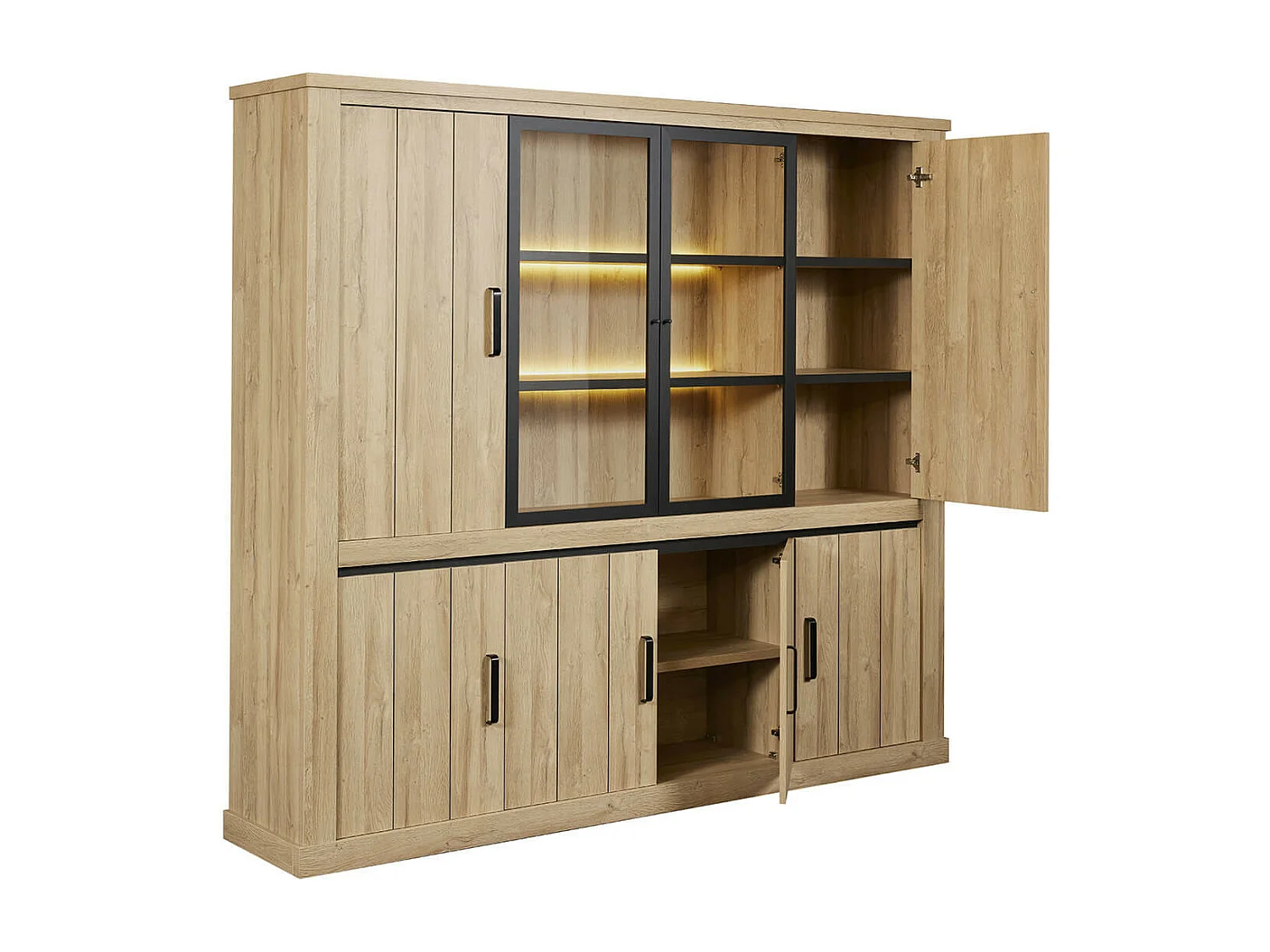 LORENZO - Ensemble Salon Meuble TV et Bibliothèque Aspect Bois Chêne Clair