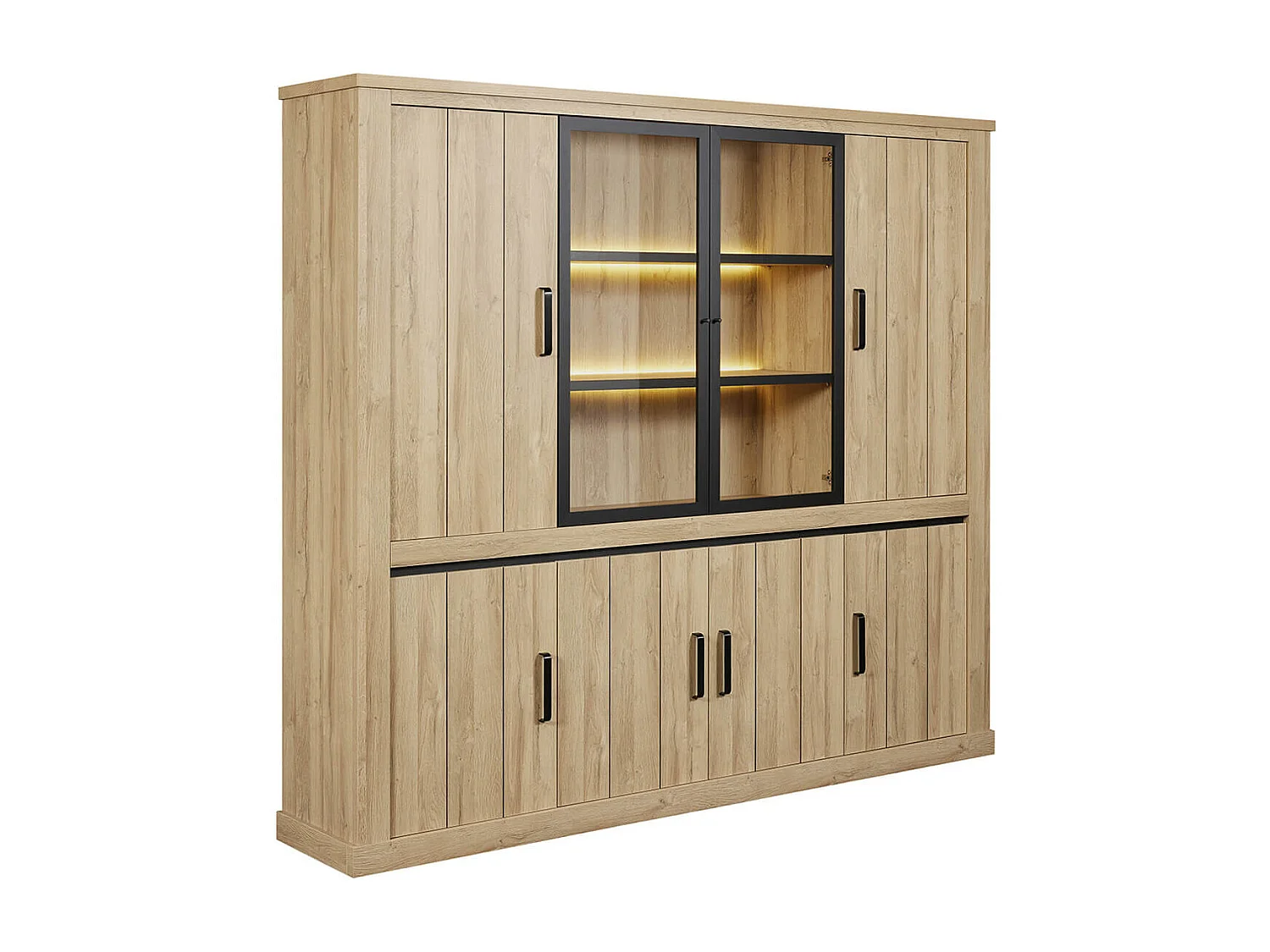 LORENZO - Ensemble Salon Meuble TV et Bibliothèque Aspect Bois Chêne Clair