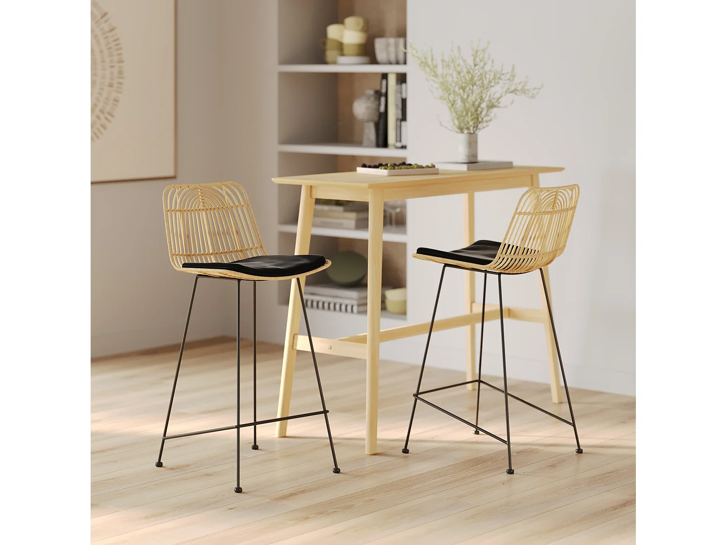 Set di 2 sedie per isola centrale 66 cm in rattan e nero - Goa