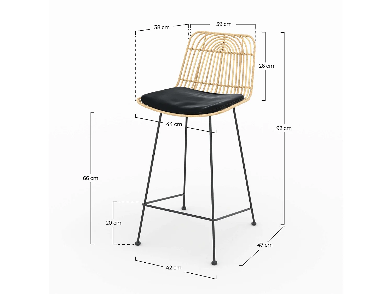Set di 2 sedie per isola centrale 66 cm in rattan e nero - Goa