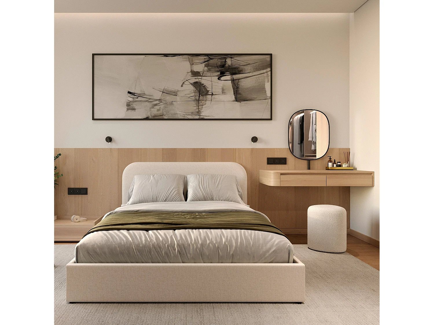 Pouf triangolare in tessuto bouclé beige - Emmy