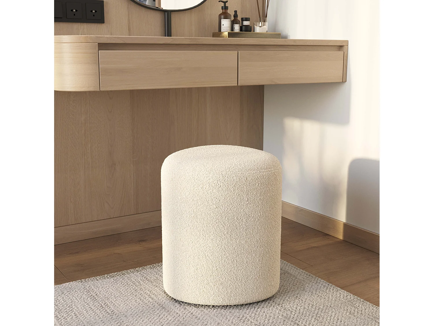 Pouf triangular de tela boucle beige - Emmy