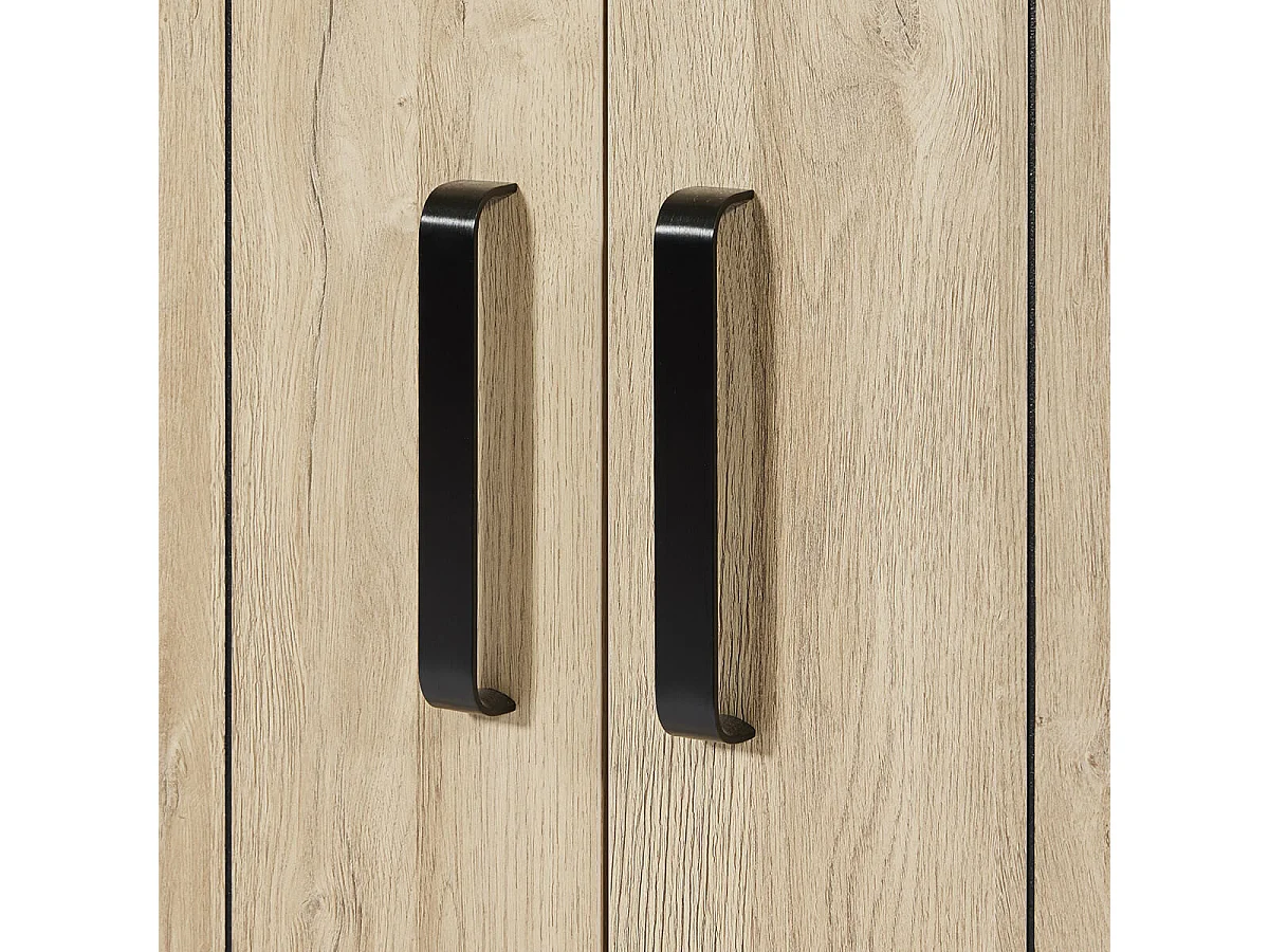 LORENZO - Buffet 4 Portes 4 Tiroirs Aspect Bois Chêne Clair Finition Frank