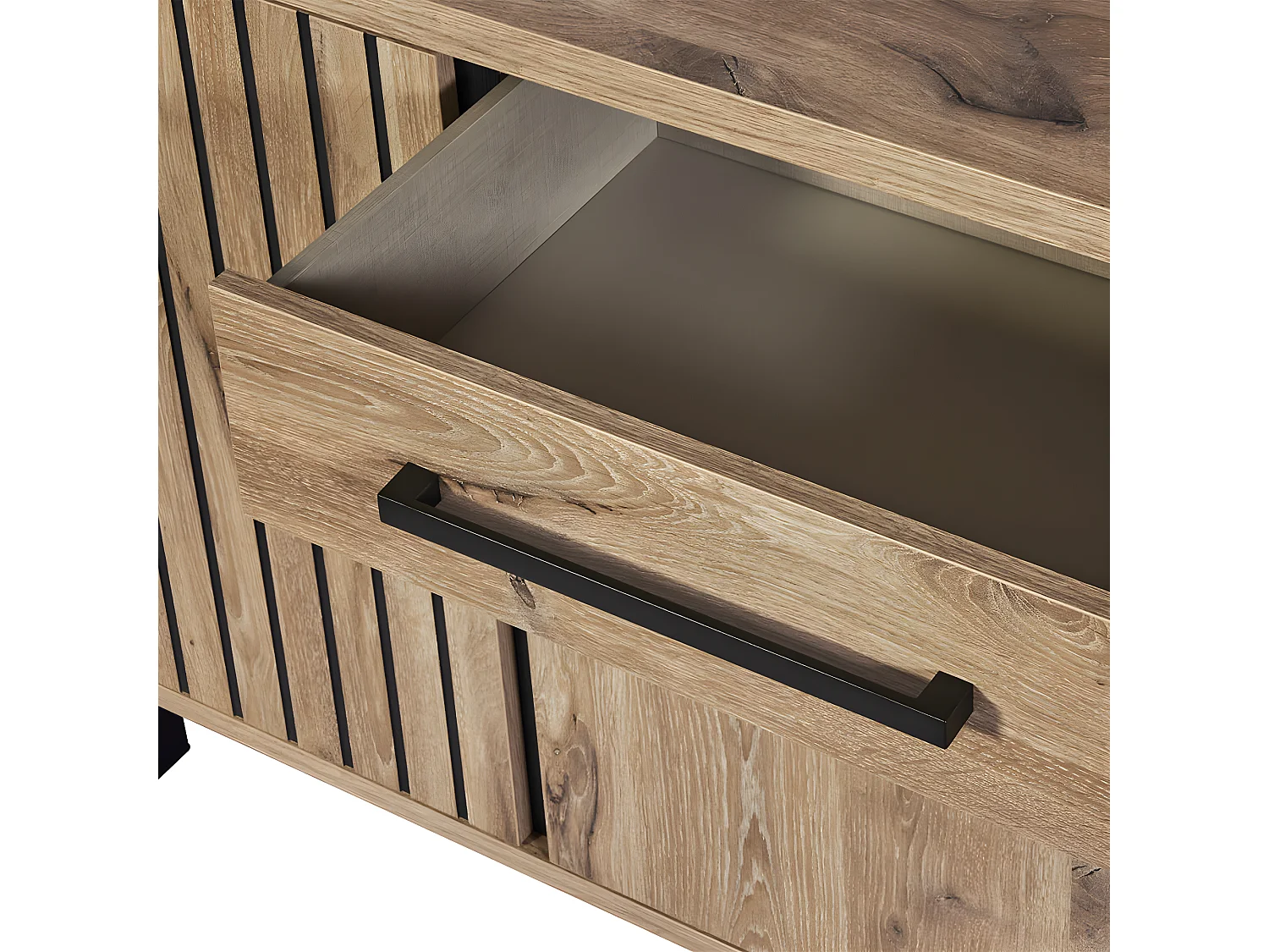 ROMY - Buffet 3 Portes 1 Tiroir Aspect Bois Finition Canyon Oak Effet Tasseaux