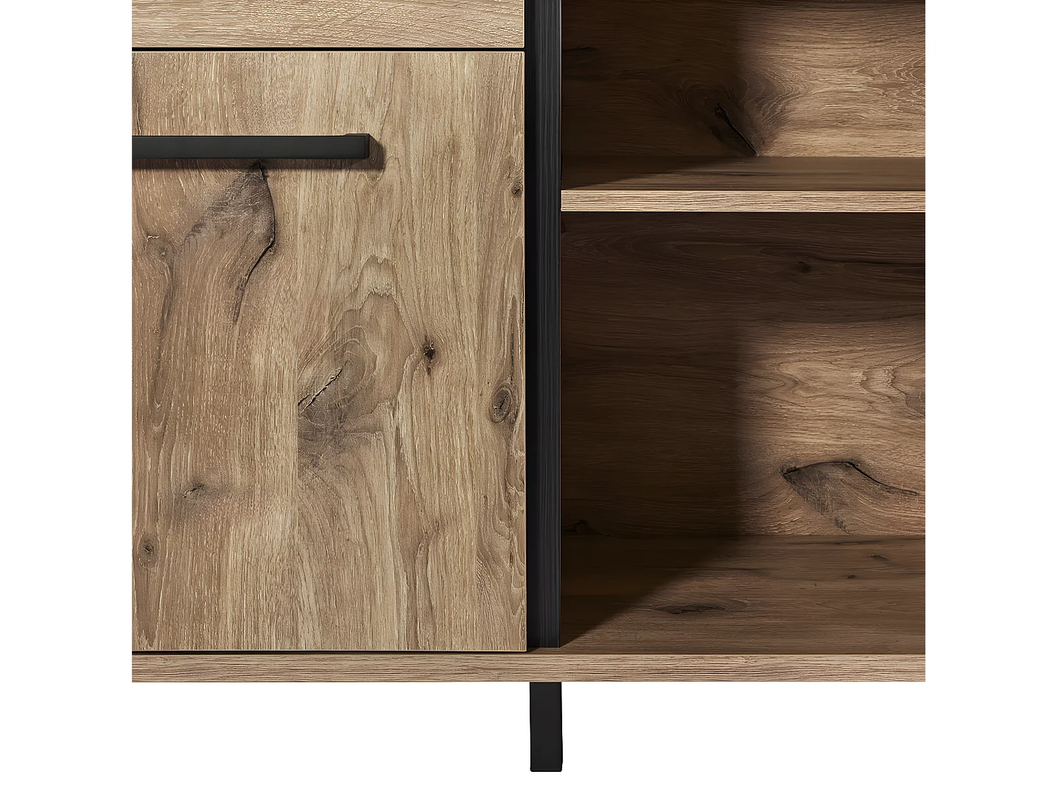 ROMY - Buffet 3 Portes 1 Tiroir Aspect Bois Finition Canyon Oak Effet Tasseaux