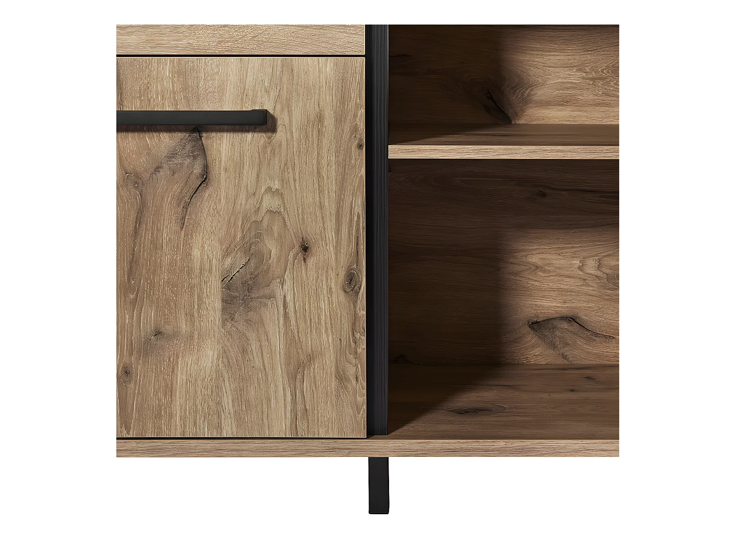 ROMY - Buffet 3 Portes 1 Tiroir Aspect Bois Finition Canyon Oak Effet Tasseaux