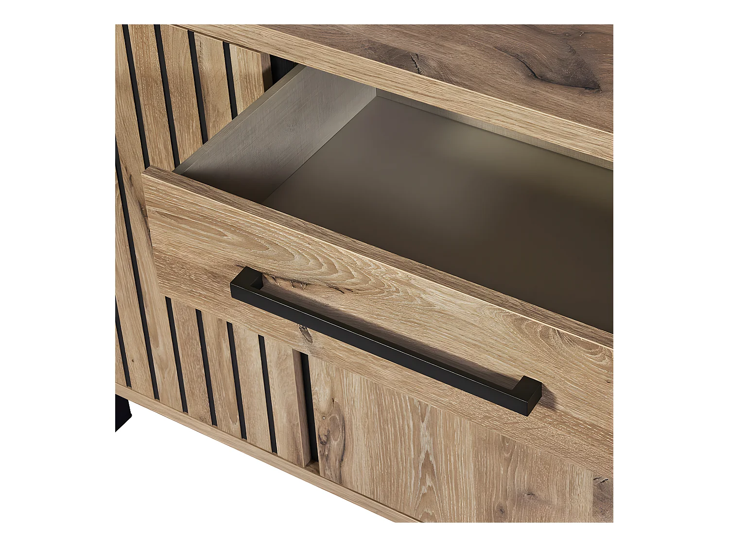 ROMY - Buffet 3 Portes 1 Tiroir Aspect Bois Finition Canyon Oak Effet Tasseaux