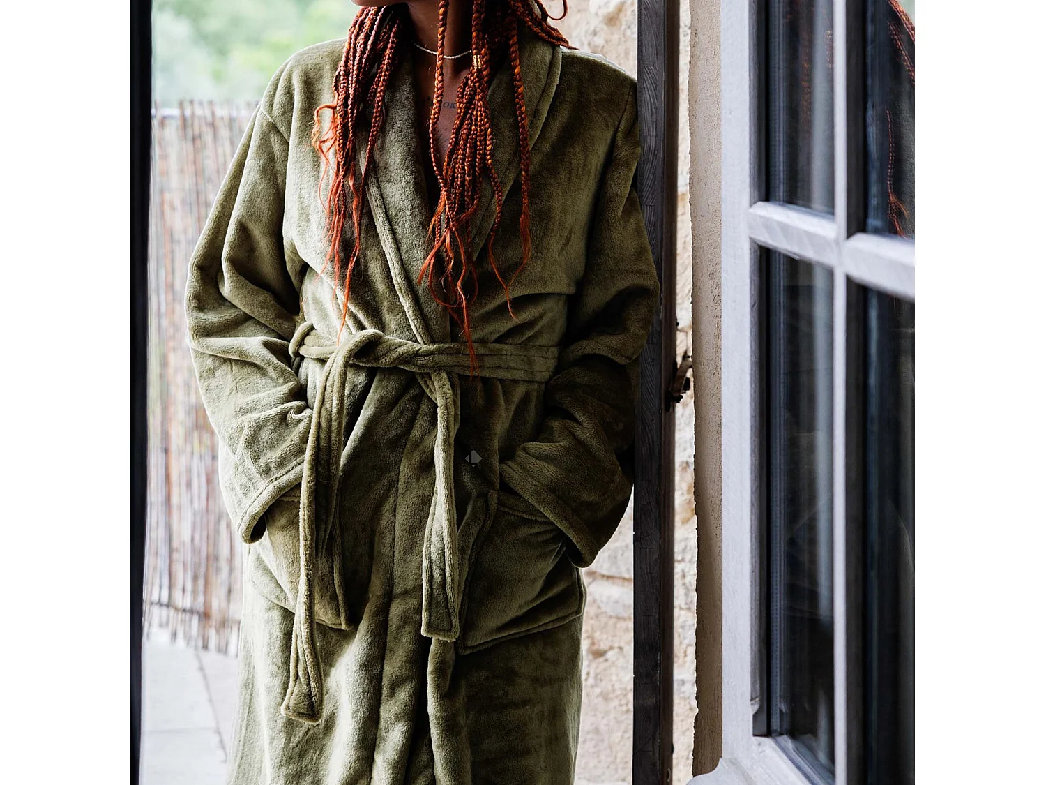 Peignoir col châle adulte DORIS micro fourrure taille XL vert mélèze