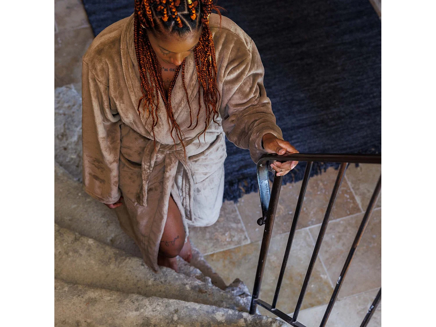 Peignoir col châle adulte DORIS micro fourrure taille XXL marron mouflon