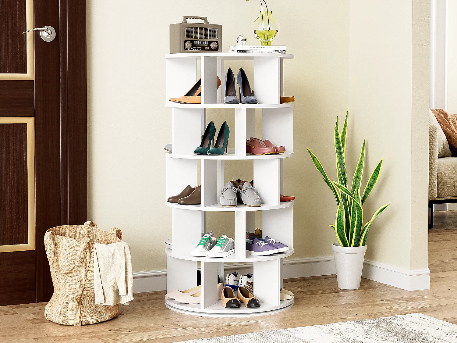 Drehbarer Schuhschrank – drehbar – 5 Ebenen – Weiß