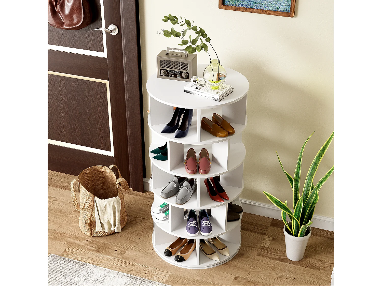 Drehbarer Schuhschrank – drehbar – 5 Ebenen – Weiß