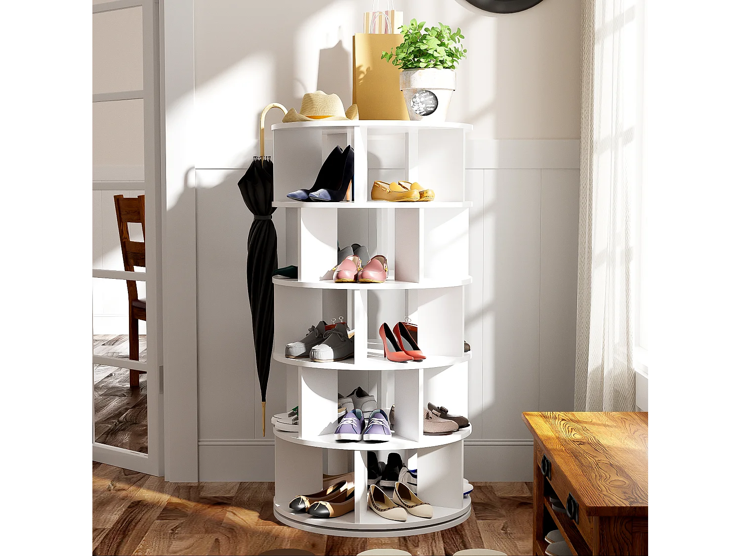 Drehbarer Schuhschrank – drehbar – 5 Ebenen – Weiß