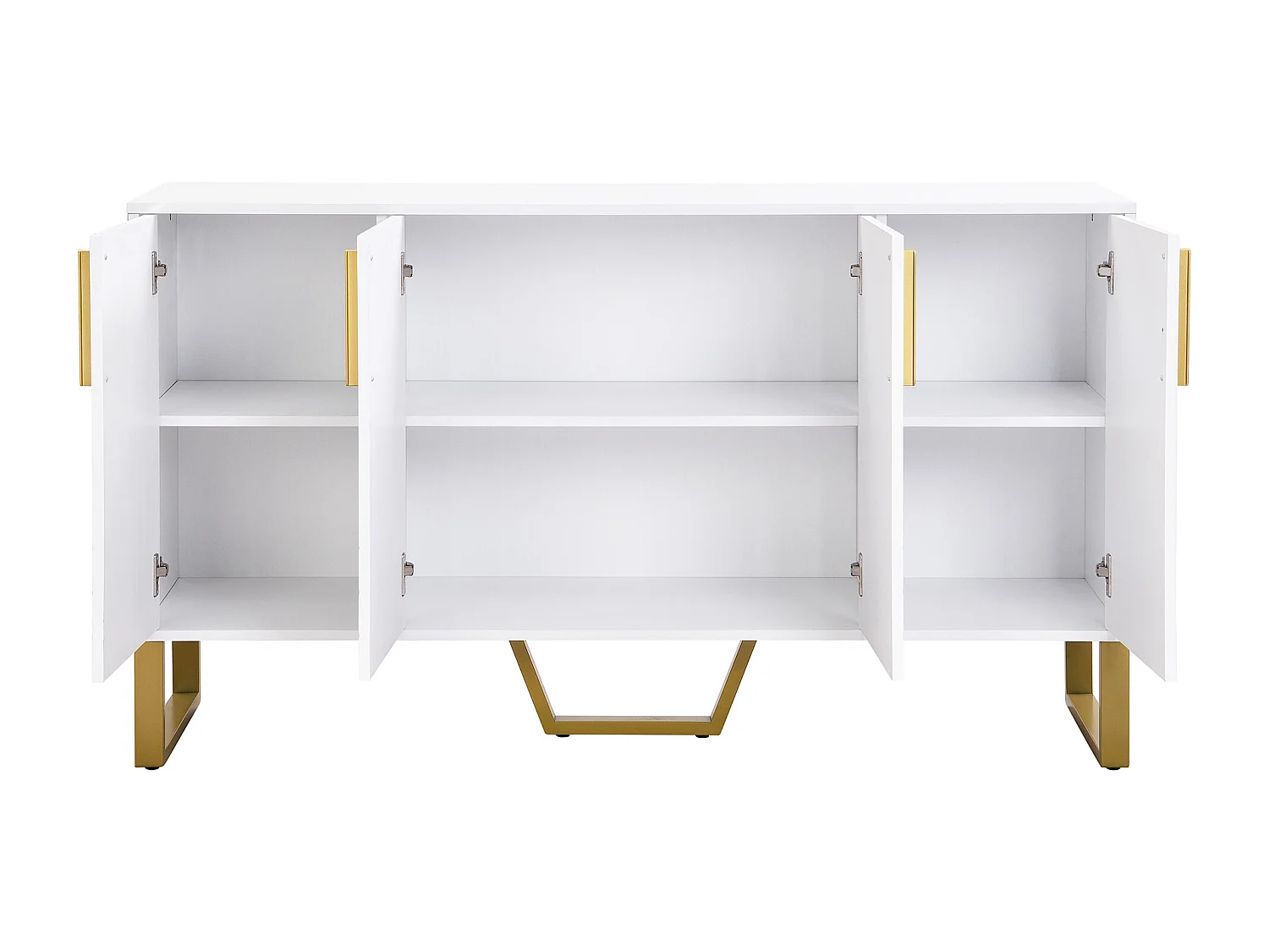 Aparador moderno - 4 puertas texturizadas grabadas con tiradores dorados - Blanco