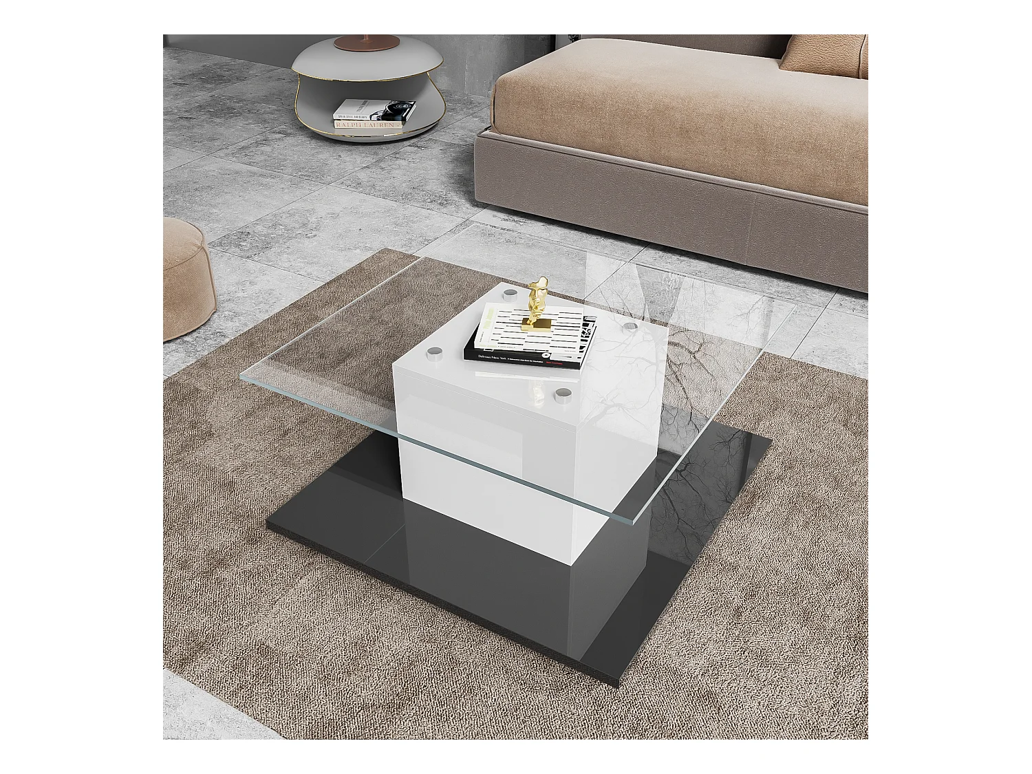 Mesa de centro moderna con ruedas giratorias - con LED - Blanco y negro