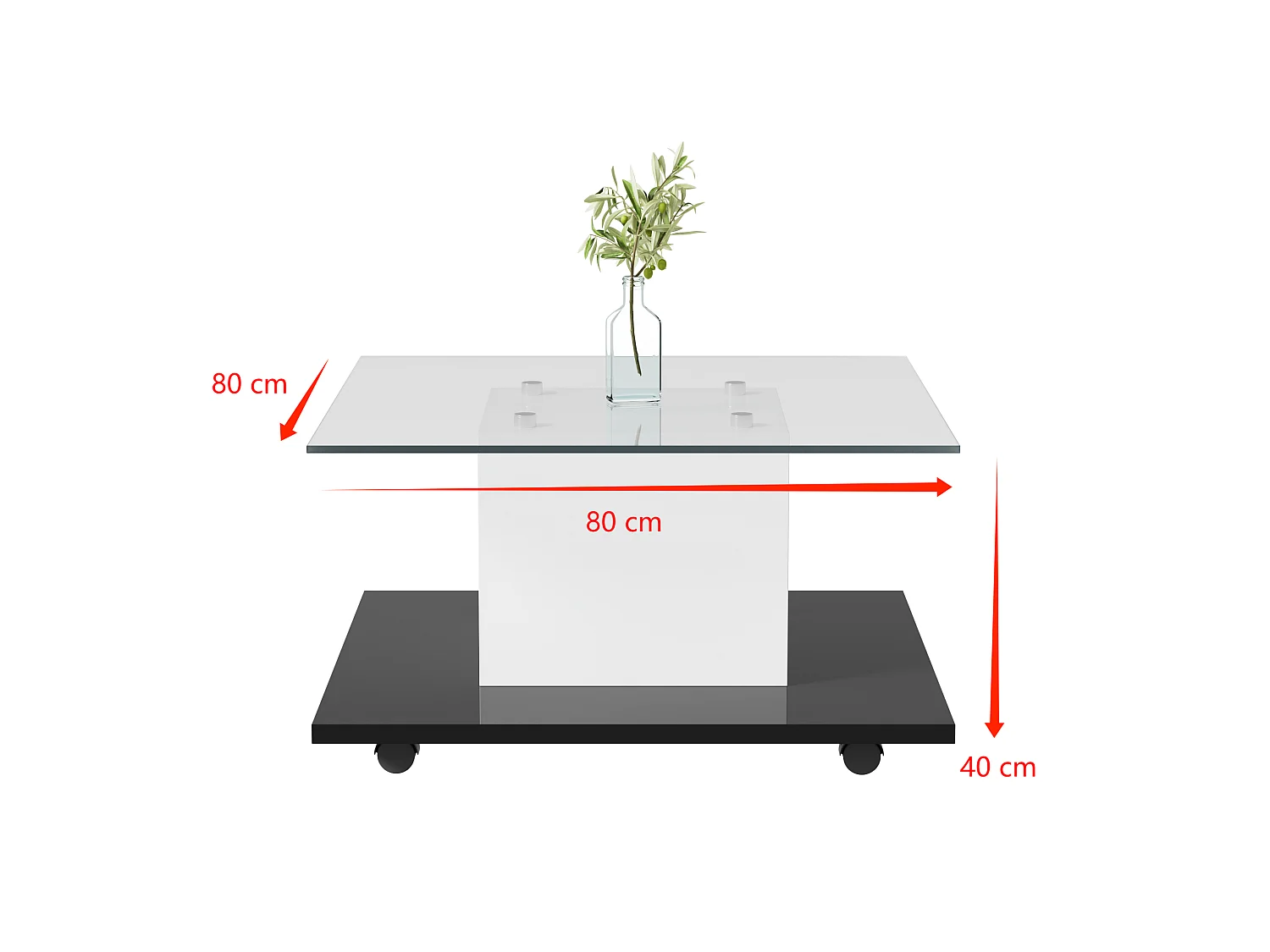 Mesa de centro moderna con ruedas giratorias - con LED - Blanco y negro