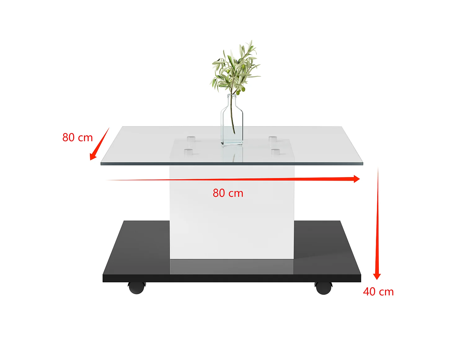 Table basse moderne à roulettes pivotantes - avec LED - Blanc & Noir