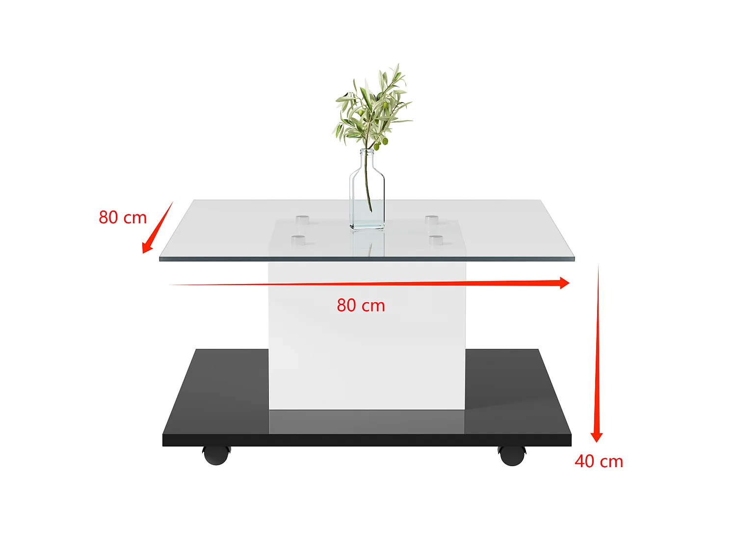 Mesa de centro moderna com rodízios giratórios - com LED - Branco e Preto