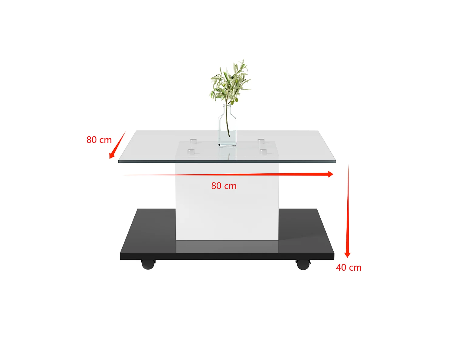 Moderne salontafel met zwenkwielen - met LED - Wit & Zwart