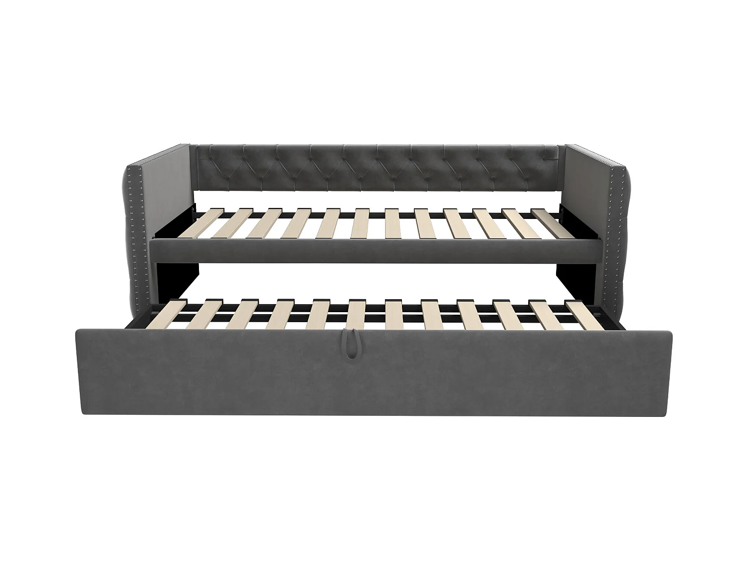 Mit Samt gepolstertes Ausziehbett – 90/180 x 200 cm – mit Lattenrost – Grau