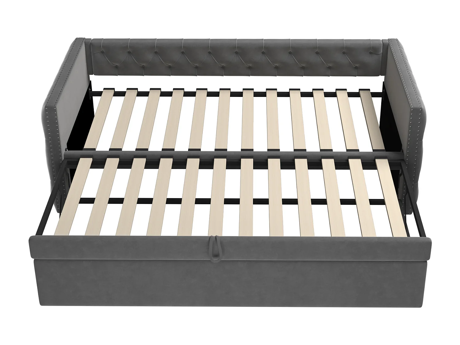 Cama nido tapizada en terciopelo - 90/180x200 cm - con somier de láminas - Gris