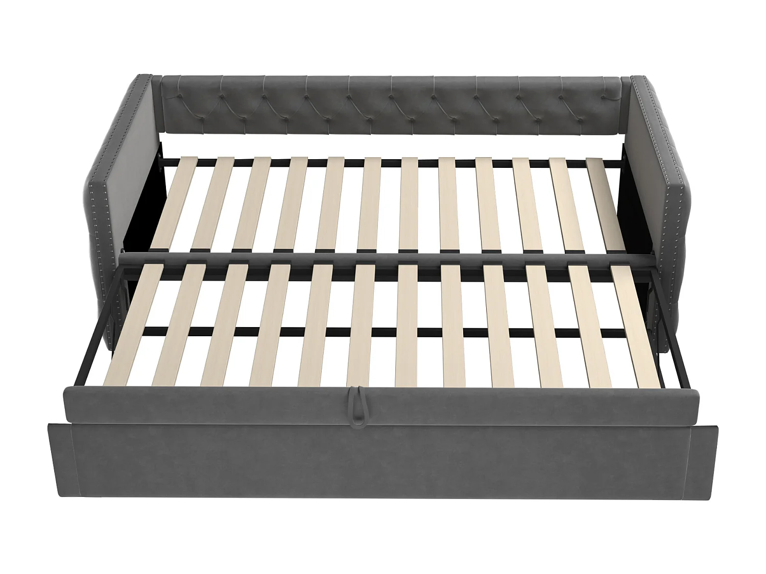 Lit gigogne rembourré en velours - 90/180x200 cm - avec sommier à lattes - Gris