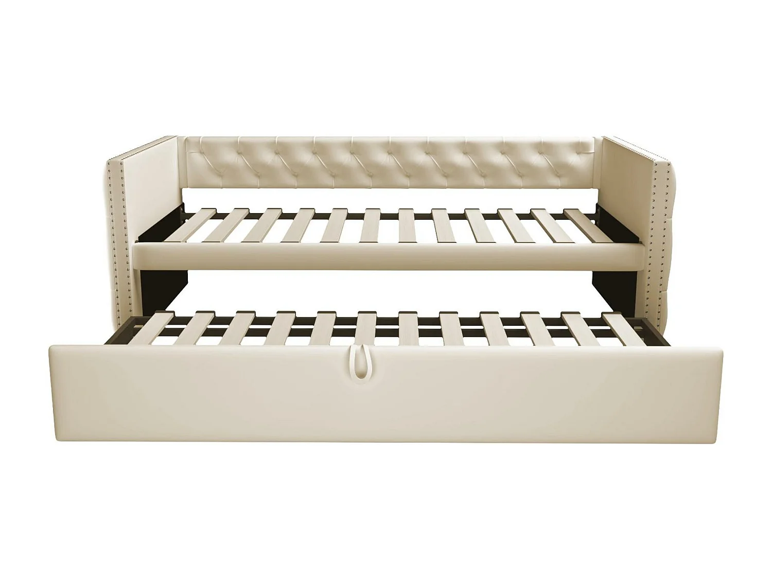 Fluweel gestoffeerd onderschuifbed - 90/180x200 cm - met lattenbodem - Beige