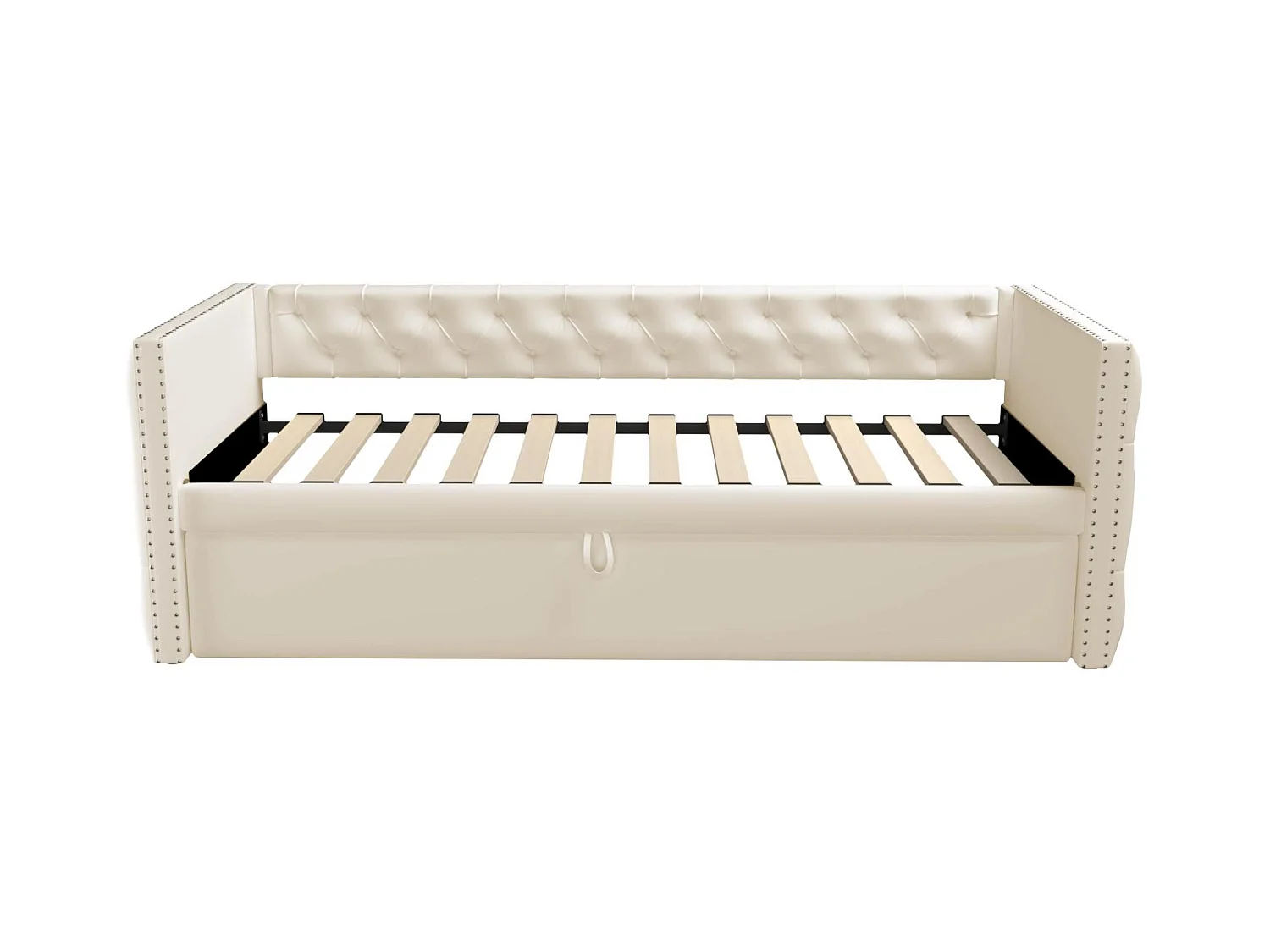Letto estraibile imbottito in velluto - 90/180x200 cm - con rete a doghe - Beige